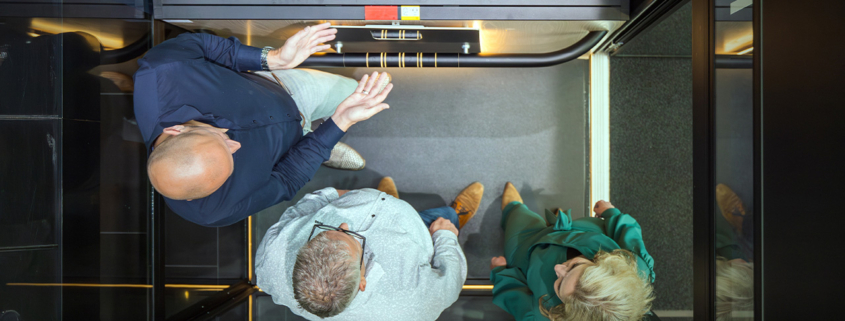 Veteran using a Cibes Symmetry elevator installed by Elevator Service Company for accessible living in Connecticut